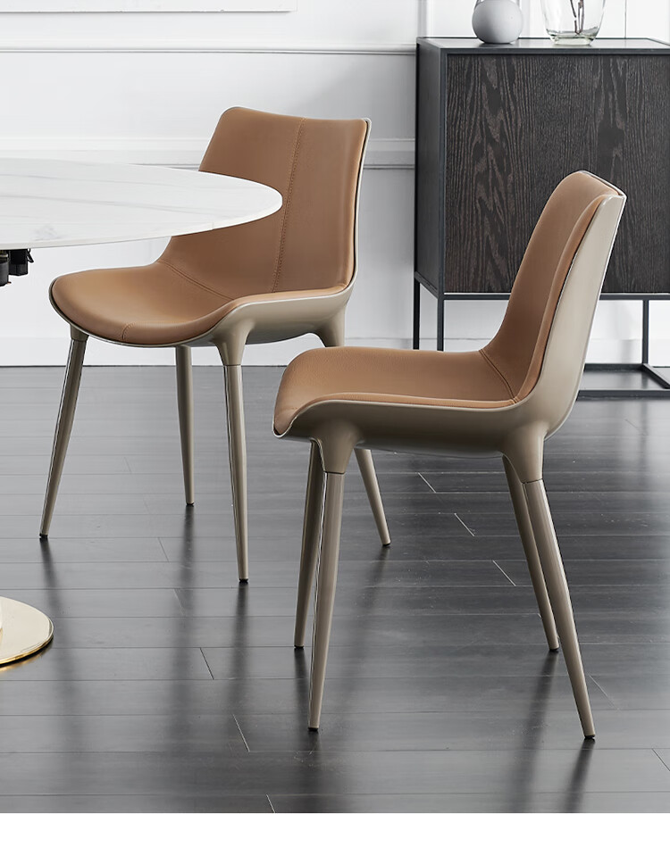 真皮软包餐椅 真皮餐椅头层牛皮轻奢风极简软包皮椅子家用设计师餐厅