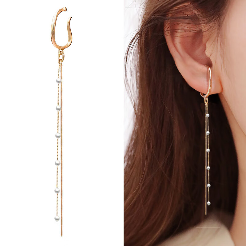 淑塔可可 无痛耳挂长款法式耳夹无耳洞女超仙流苏耳坠圆脸显瘦耳扣