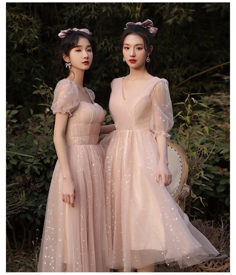 伴娘服平常可穿伴娘服粉色2022新款婚礼伴娘团礼服女学生毕业姐妹裙仙