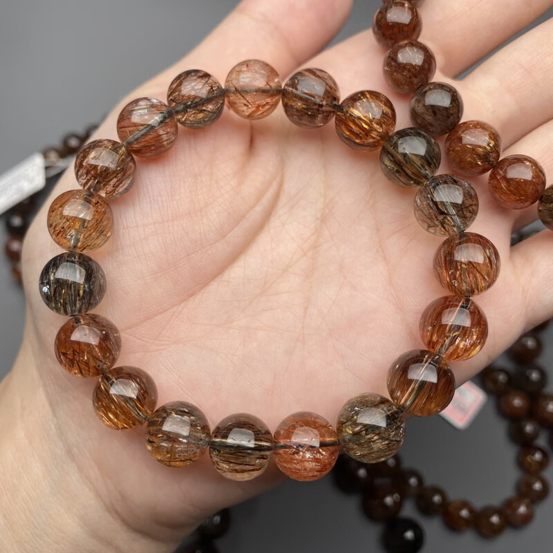 自然超七水晶手串手链女黑金七男顺发密发发晶情 收藏级顺发黑金超七