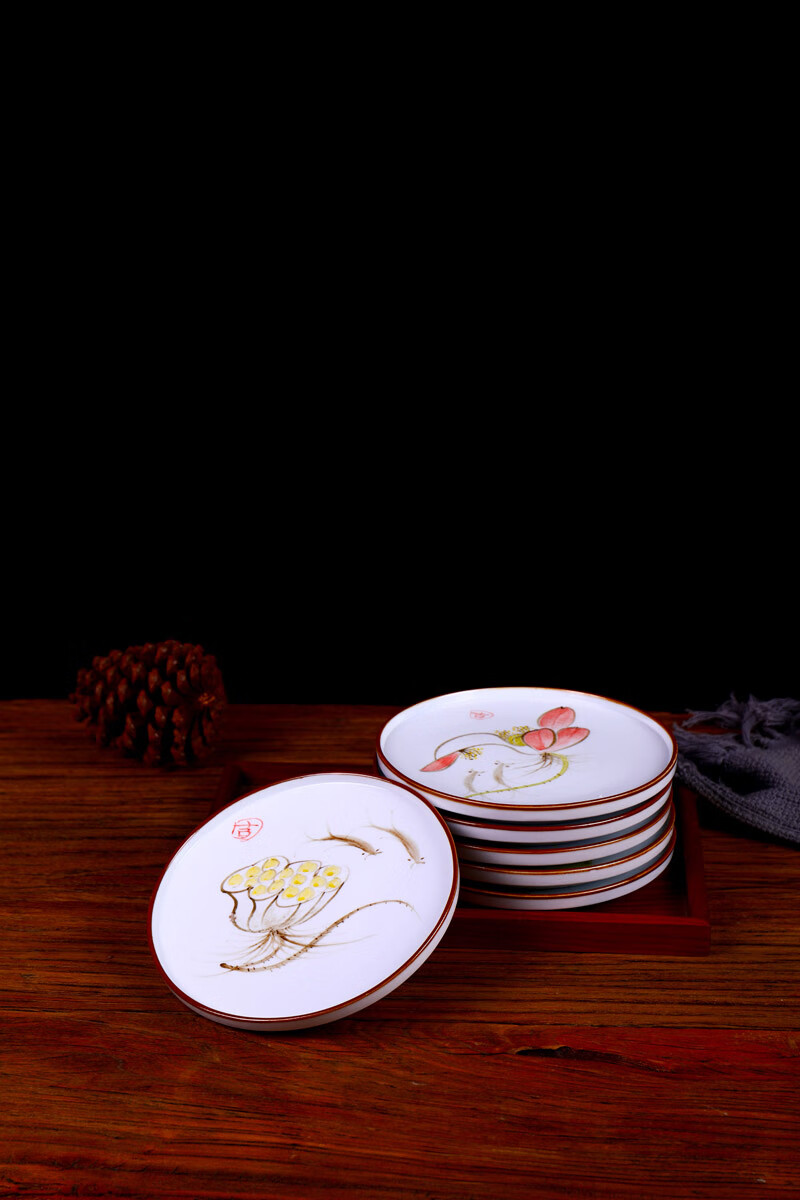 盘手绘茶点盘禅意水果盘瓜子盘中式点心盘下午茶瓷器盘子釉下彩果盘