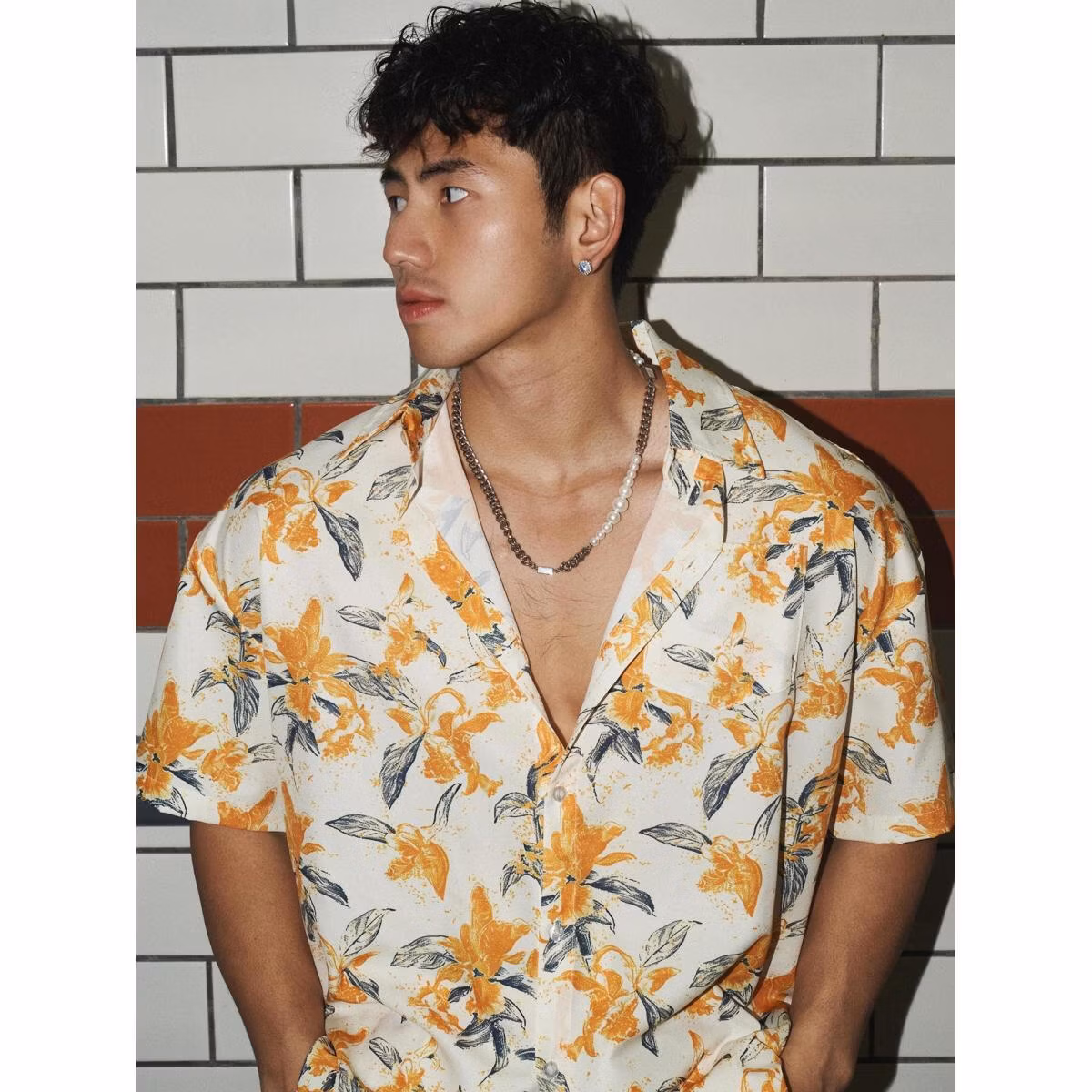 Casual Loose Retro Men's And Women's Short Sleeve Trend Shirt Hawaiian Summer Beach Couple Shirt, Orange M Recommended 95-55 Kg_viptrois.com