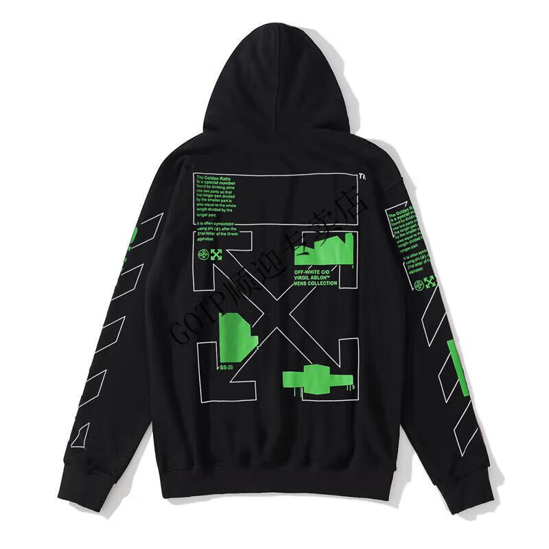 欧美潮牌offwhite卫衣荧光绿印花宽松ow男女情侣装连帽衫加绒外套