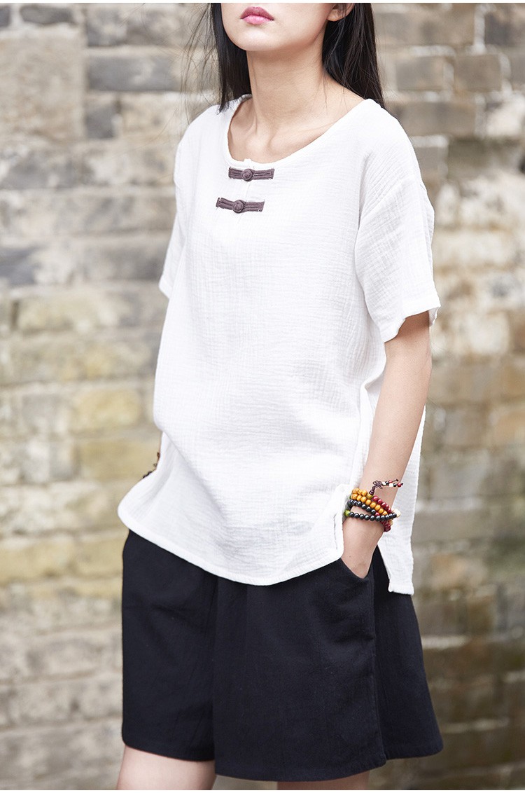 夏季短袖太极服女棉麻武术练功t恤太极拳服装中国风晨练上衣红色l