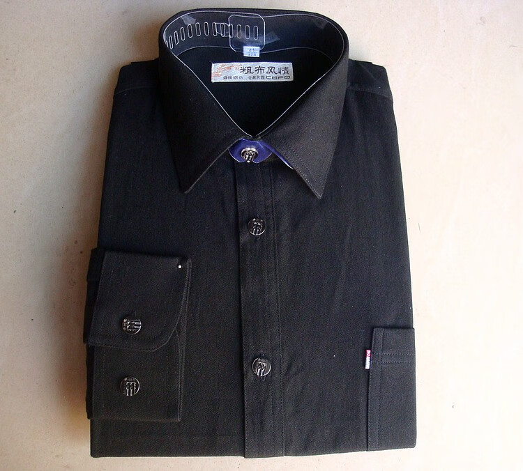 老粗布男士长袖衬衣中老年秋款纯色衬衫素色男装粗布风情 白色 39