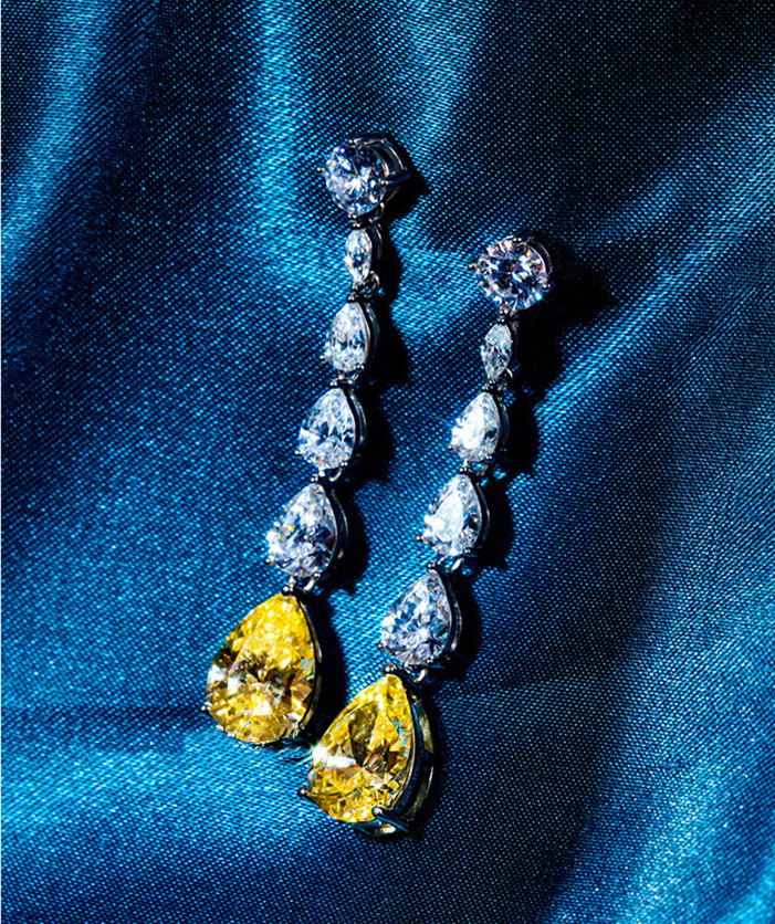 【玛雅之恋】气质百搭进口莫桑钻耳坠黄钻水滴排钻长款流苏显瘦耳饰 d