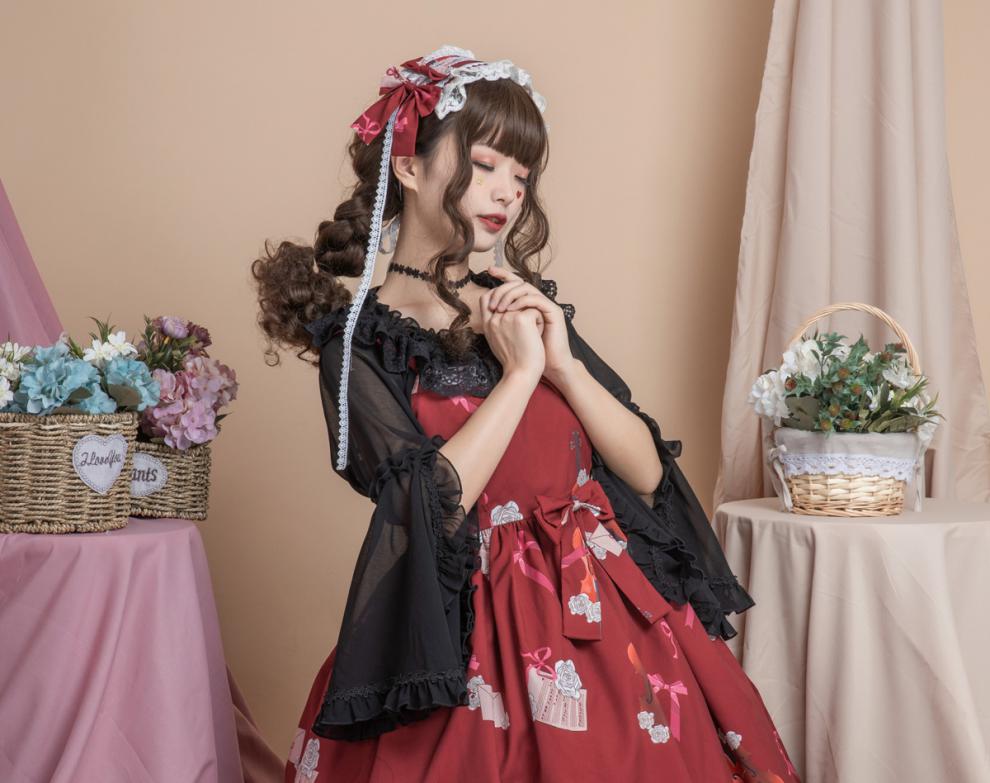 创设计lolita洋装雪纺衫内搭泡泡袖蕾丝一字领姬袖衬衫 杏色 均码