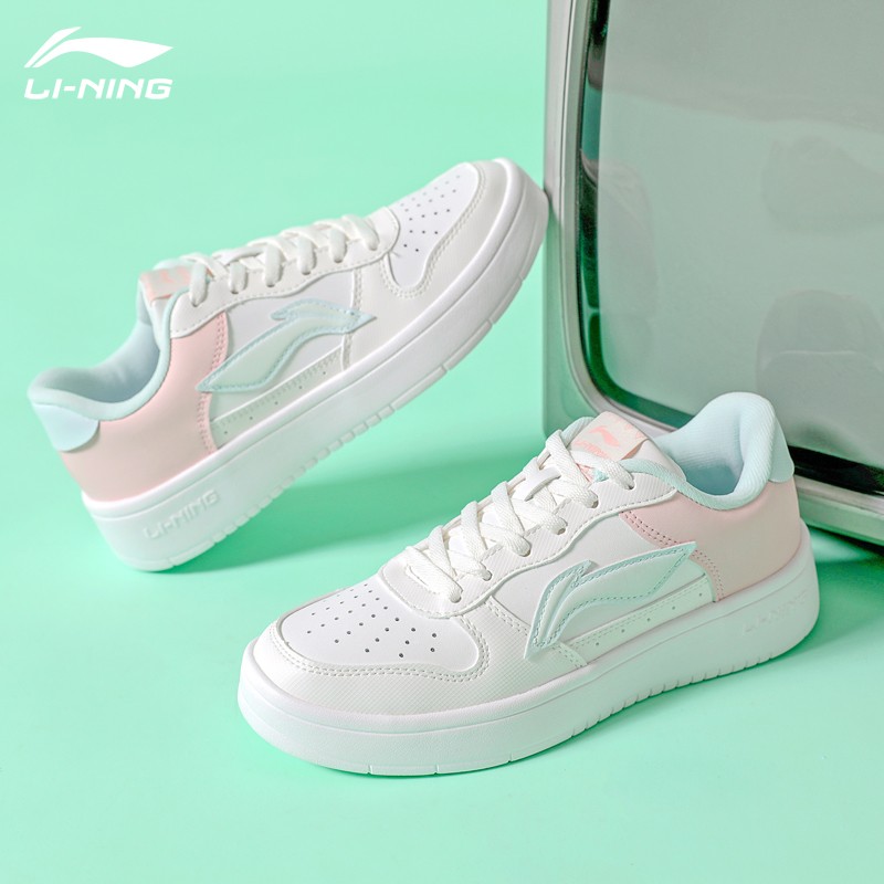 李宁女鞋休闲鞋女子板鞋经典轻质耐磨防滑运动鞋 云雾白/浅粉 us 8/39