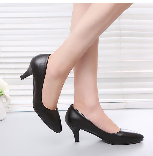 3-5公分高跟鞋职业女黑色学生礼仪面试工作鞋ol职场空姐正装鞋子 哑光