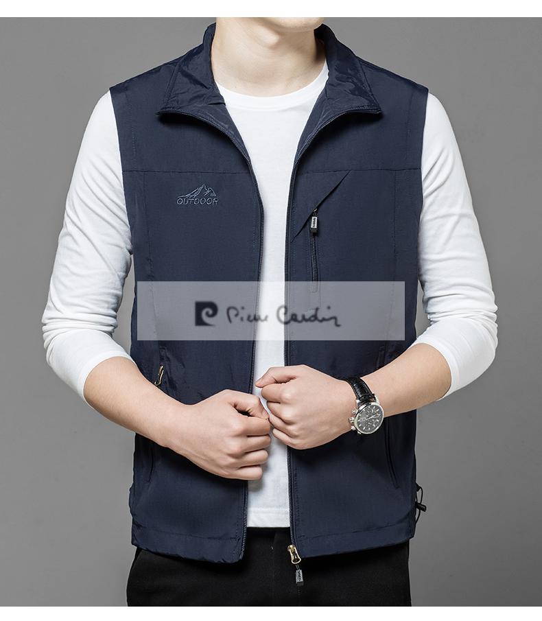 皮尔卡丹高档轻奢男装男士马甲春秋季薄款翻领坎肩户外速干马夹休闲