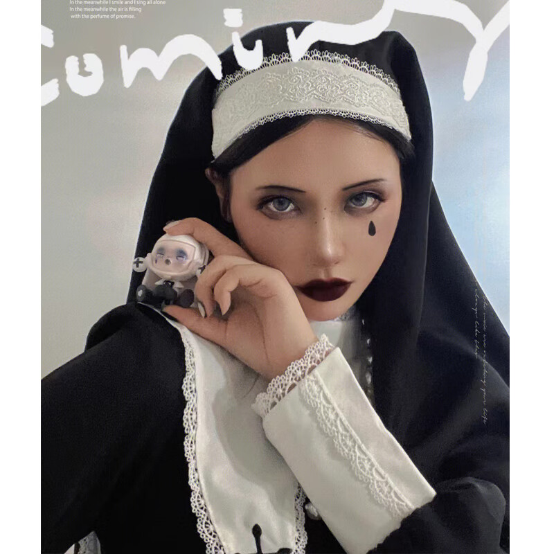 修女连衣裙万圣节穿搭女巫服装cos服暗黑系洛丽塔裙子哥特lolita 蜡烛