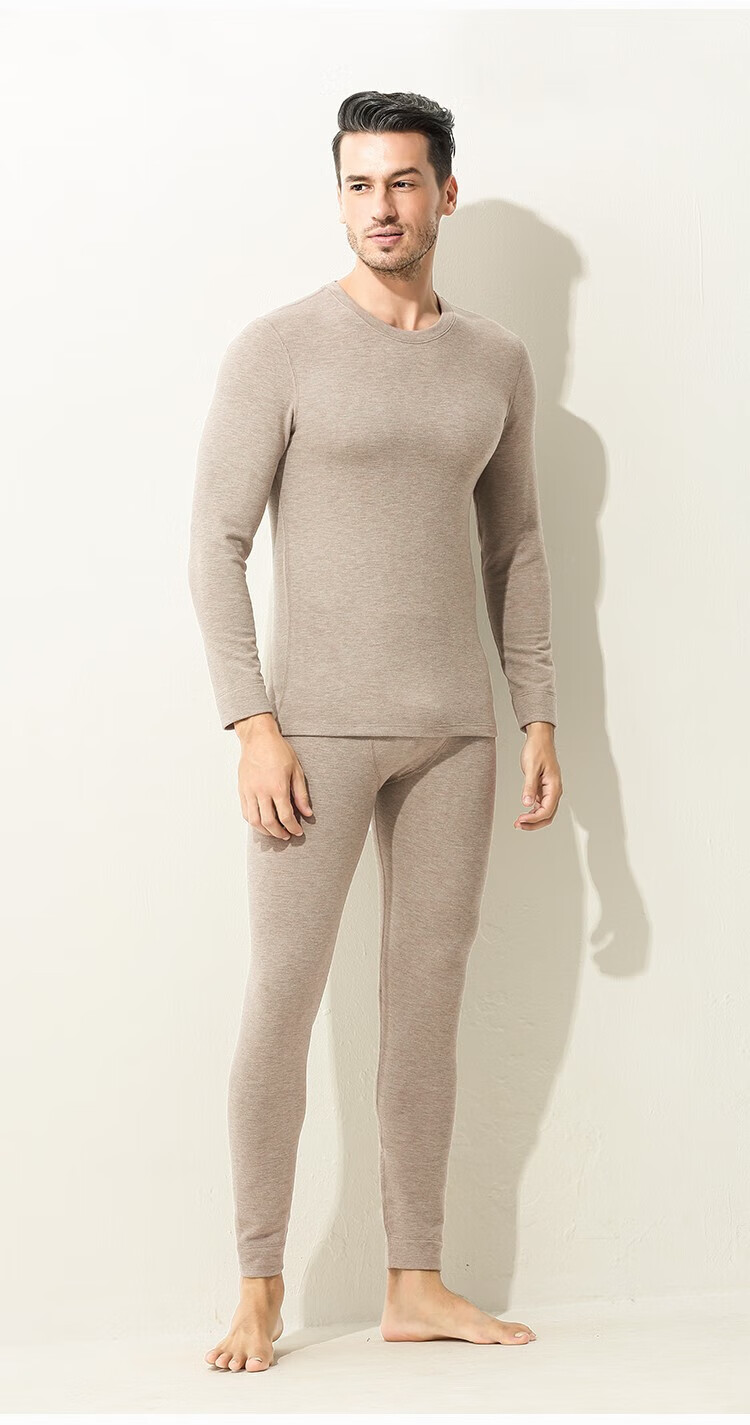 帕兰朵山羊绒男士保暖内衣套装加厚德绒秋冬季发热纯色保暖衣男套装