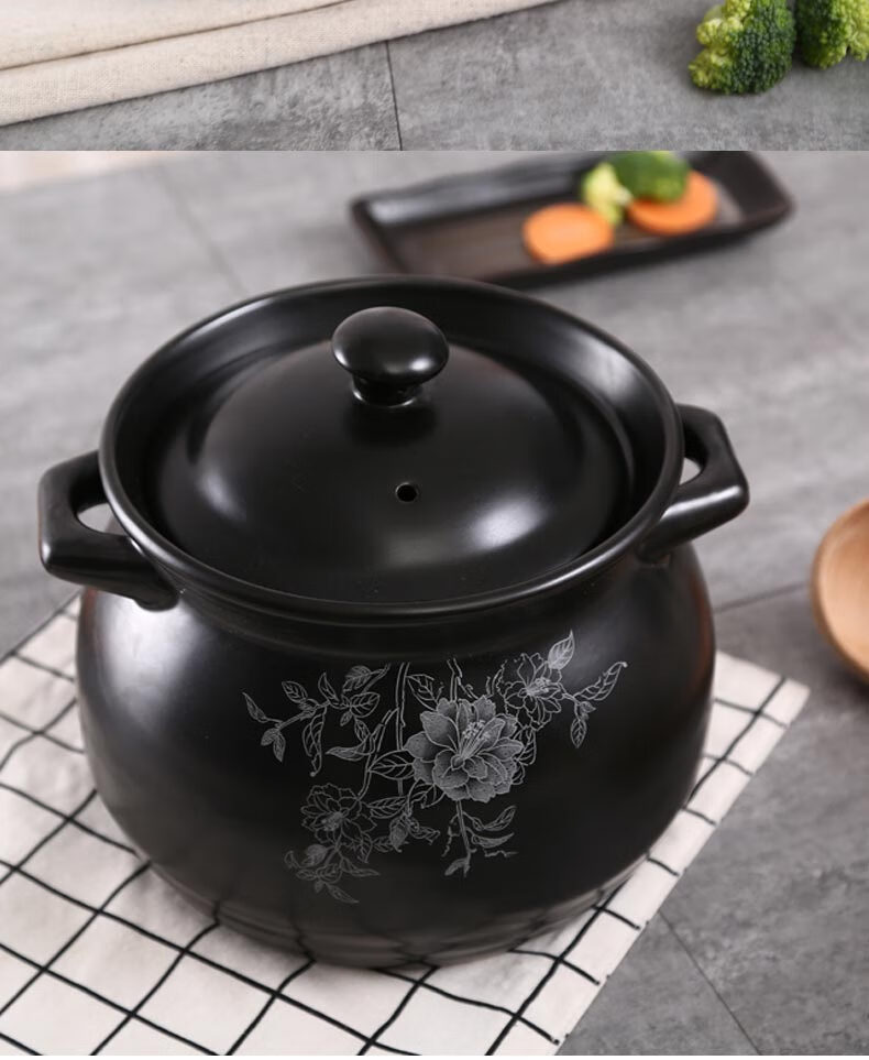 砂锅炖锅家用燃气煲汤炖汤沙锅汤煲陶瓷耐高温大号老式砂锅煲29l黑色