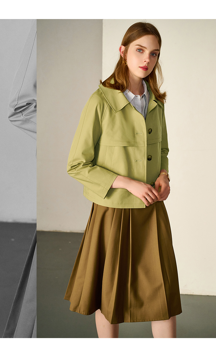 法曼萱浅驼色方领短款风衣外套女秋季2022年新款时尚气质长袖上衣浅