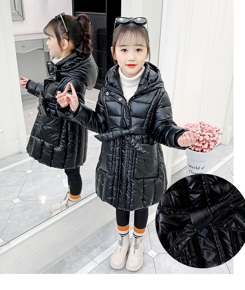 妃秀格小孩棉袄女童棉服小女孩中长款9-12岁中大童加厚棉衣小学生衣服