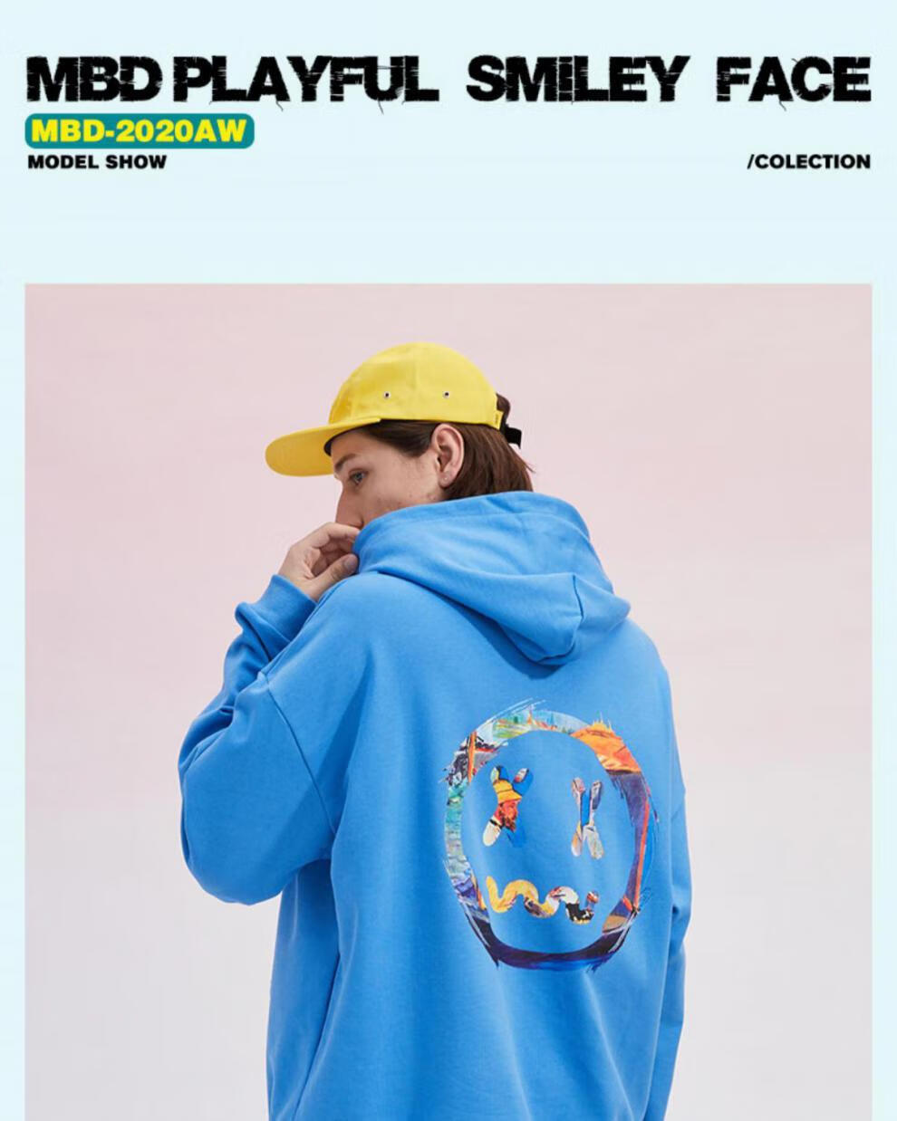 mbd小恶魔笑脸油画男连帽情侣装秋冬潮牌宽松国潮外套女 黑色 不起球