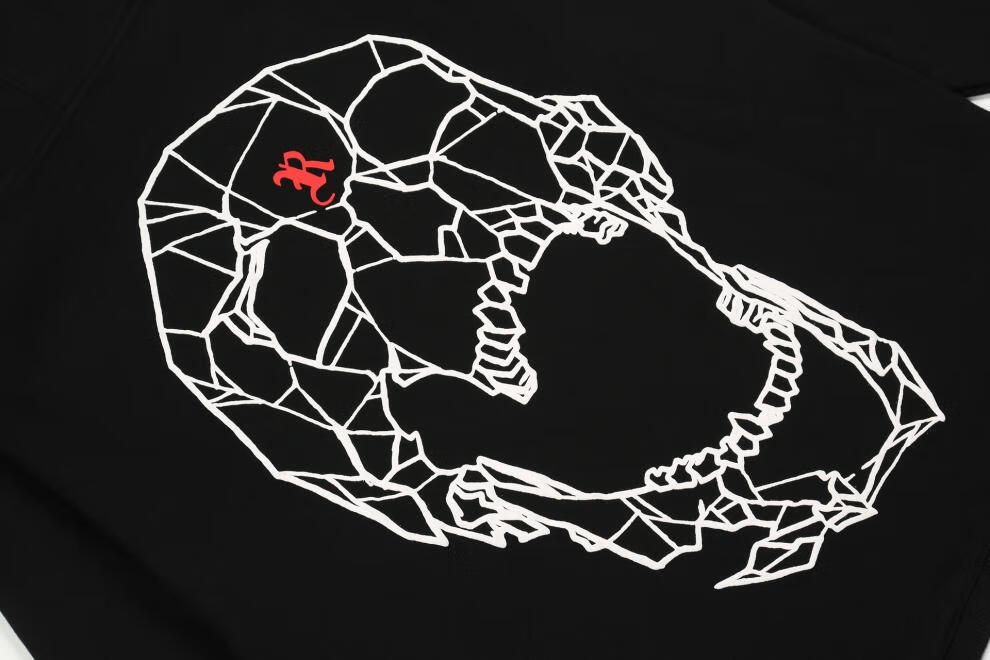 tx fog revenge蜘蛛网骷髅头发泡印花加绒连帽卫衣宽松帽衫男女冬