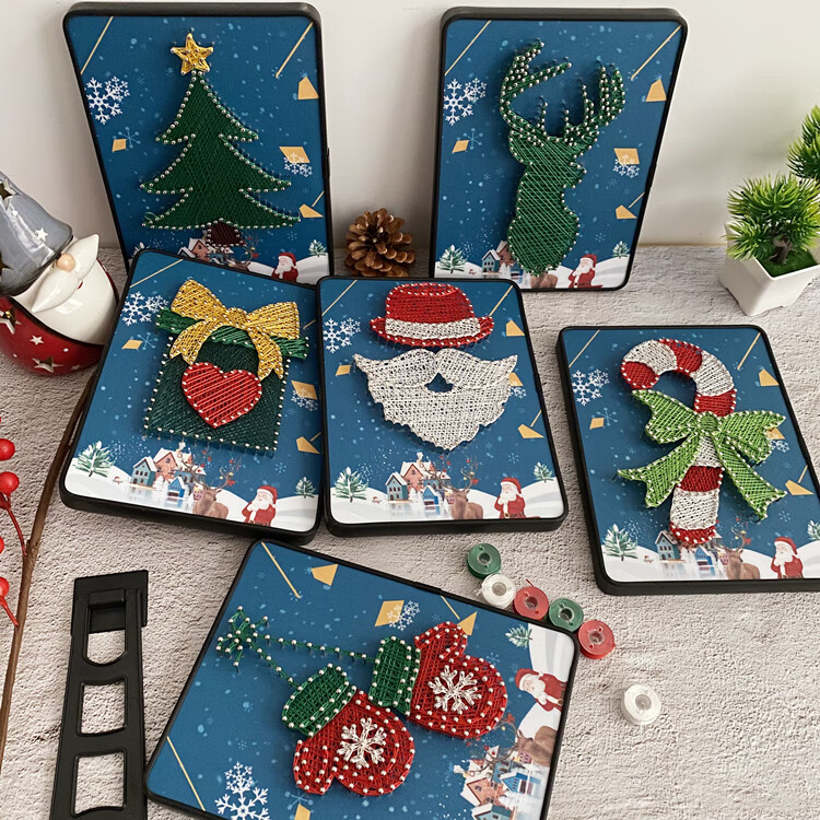 图钉画钉子画绕线画定制diy 儿童圣诞节手工diy钉子绕线画团体活动