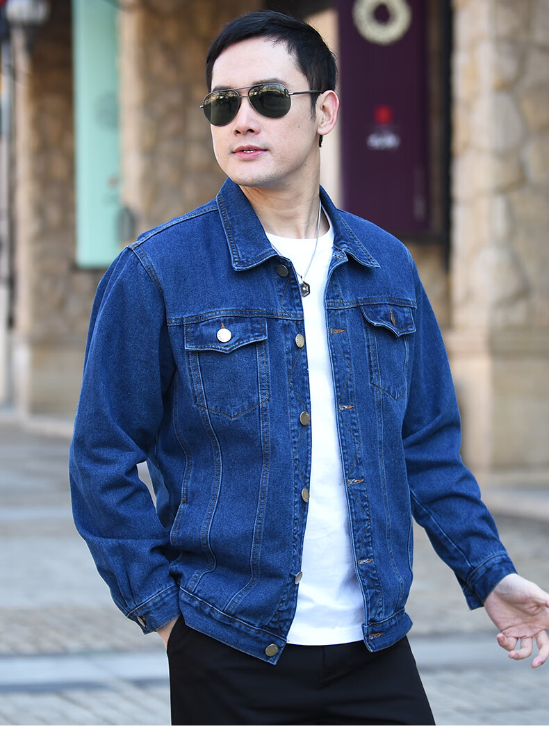 司倾普陀西部牛仔男装棉质牛仔夹克男宽松大码中年男士加厚工作服上衣