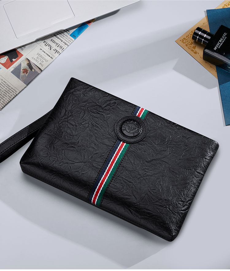 英皇保罗polo男士手包男大容量信封包手拿包男头层牛皮多功能夹包送