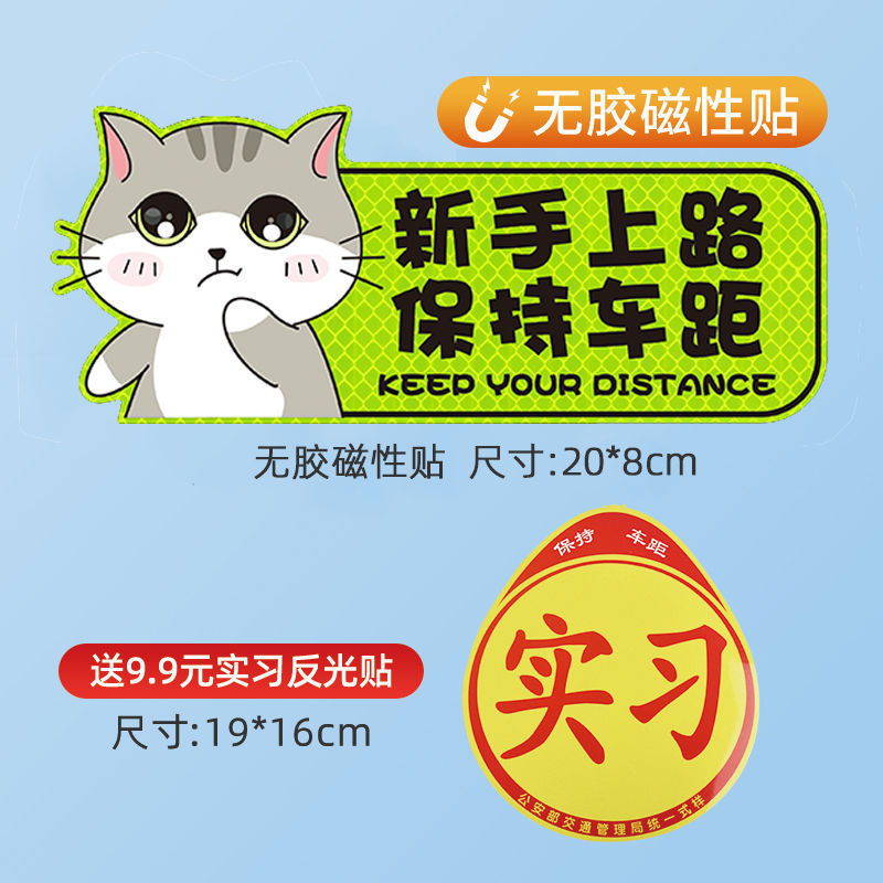 实习车贴新手上路 实习期车贴新手上路反光标志汽车搞笑创意警示贴女