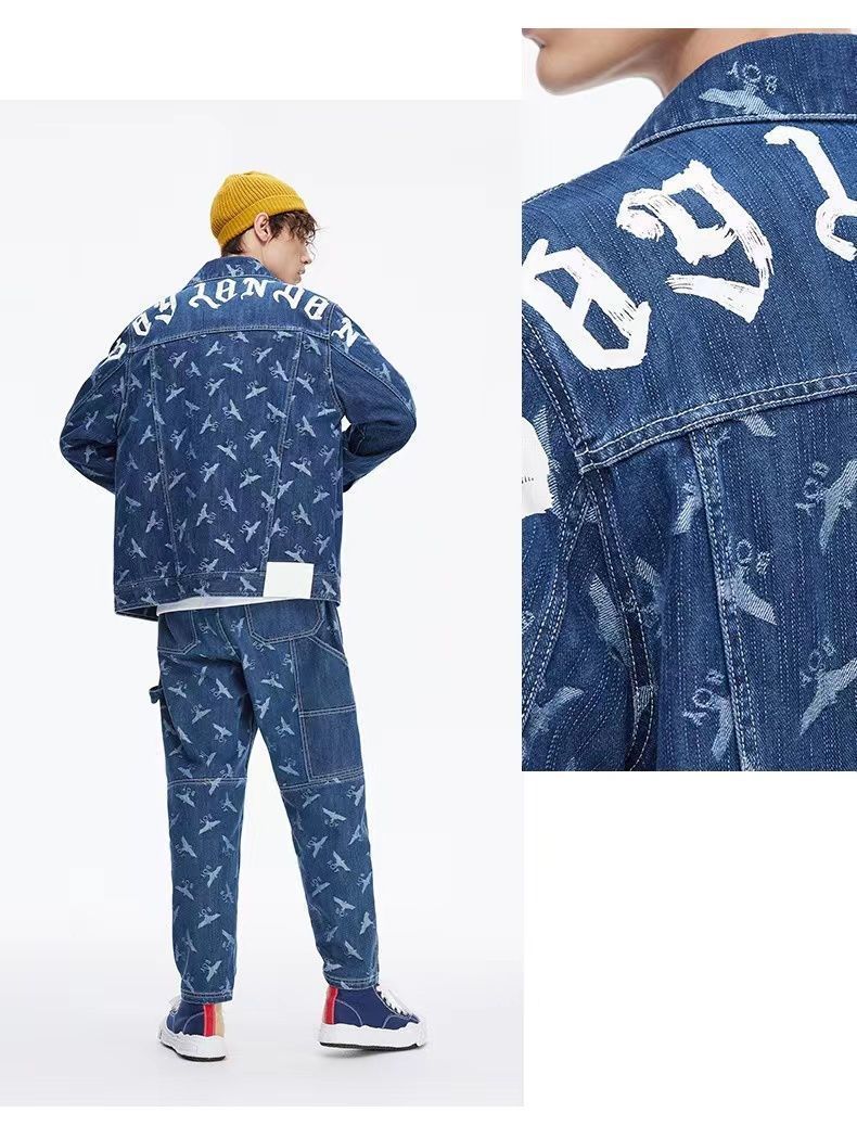 伦敦男孩(boy london)潮牌boy牛仔外套满印老鹰上衣男女夹克休闲百搭