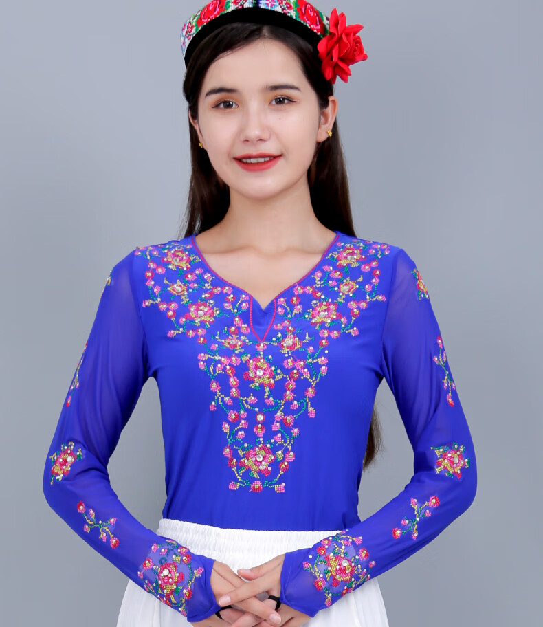 新疆舞蹈服装女新疆舞蹈广场舞服装上衣长袖女跳民族维族舞台演出服