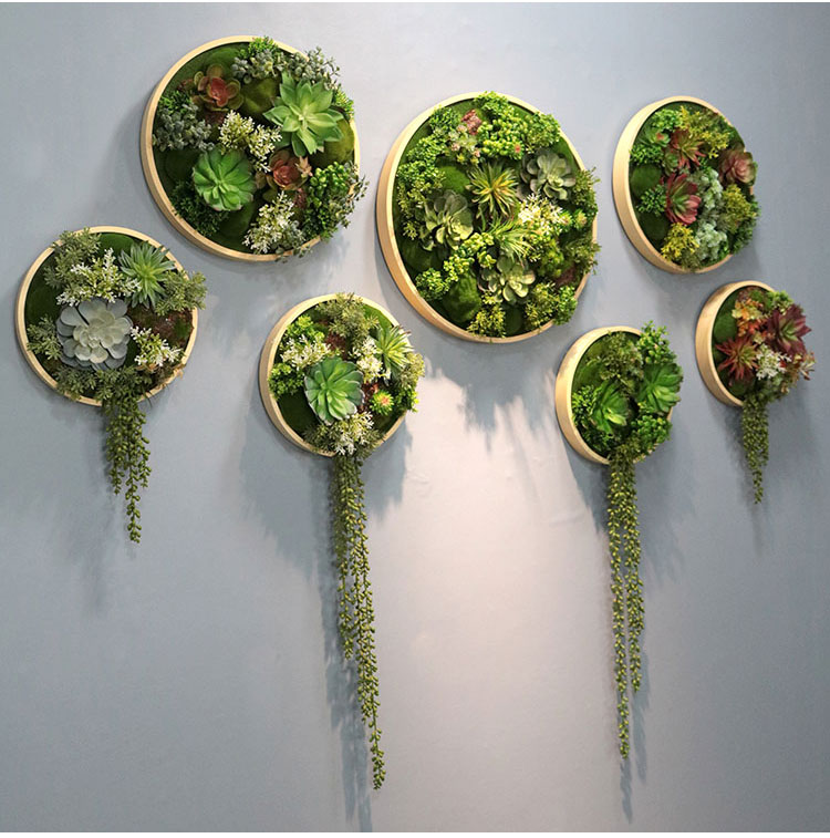 圆形仿真绿植框壁挂花客厅墙壁挂墙植物 创意餐厅墙面墙体装饰植西翼