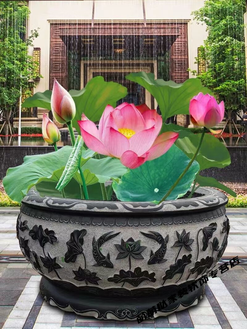 珠筠 石雕鱼缸鱼盆庭院水缸青石鱼缸石缸室外仿古荷花水缸鱼池庭院