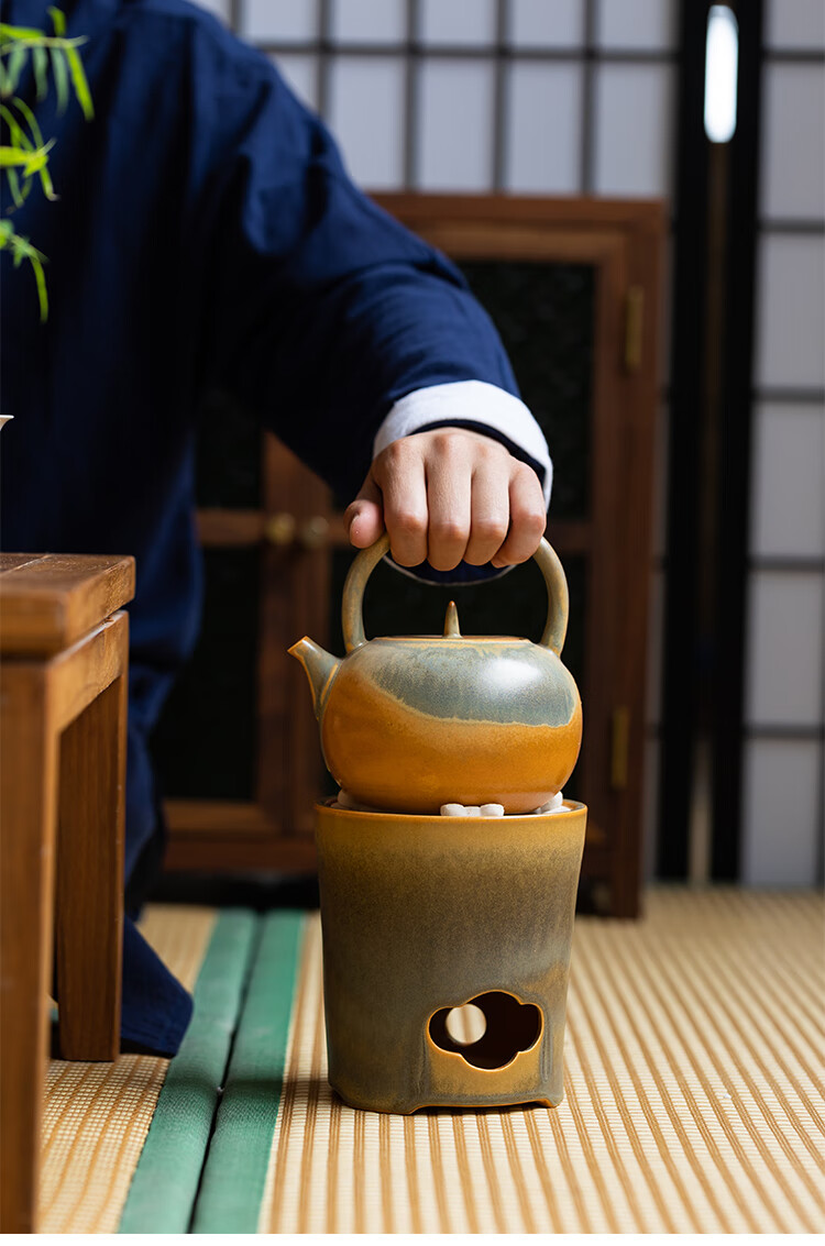 炭火功夫茶炉窑变日式炭火炉提梁壶小号茶炉橄榄炭烧炉火炉煮茶壶套装
