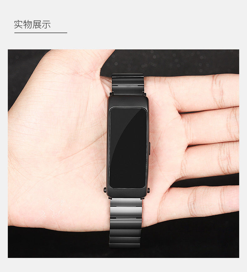 适用华为手环b6表带b3青春版精钢金属替换腕带华为b5手表三珠钢带三珠