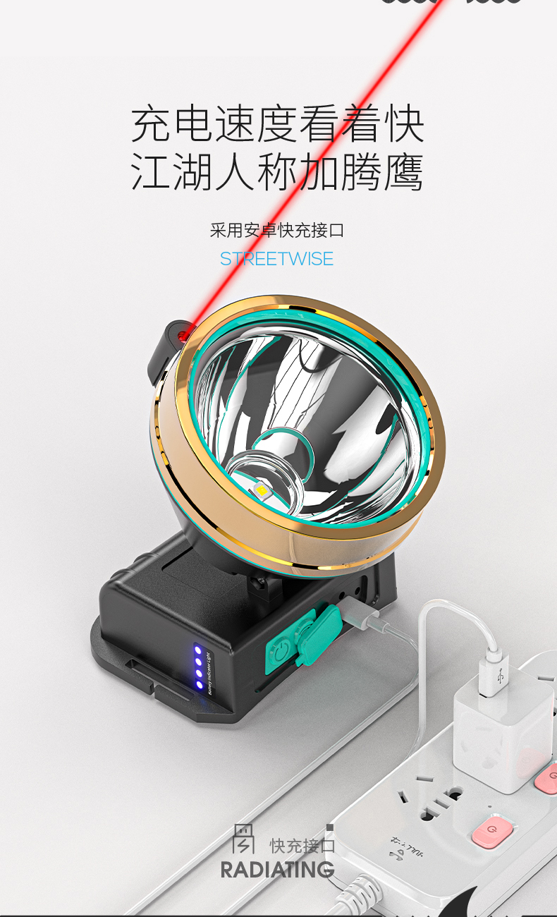 微笑鲨 头灯强光长续航led夜钓灯钓鱼专用照明灯户外充电灯 可感应