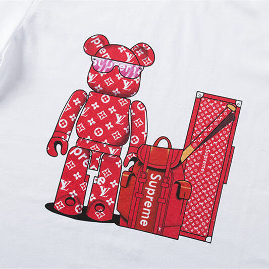 木森日系潮牌sup潮牌情侣原宿box暴力熊肖战王一博短袖t恤男女 白色 s