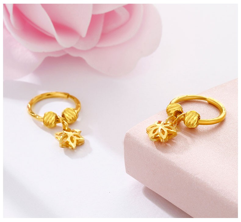 老凤凰黄金耳环水仙花足金耳钉耳饰耳坠耳吊女款耳圈送妈妈老婆生日