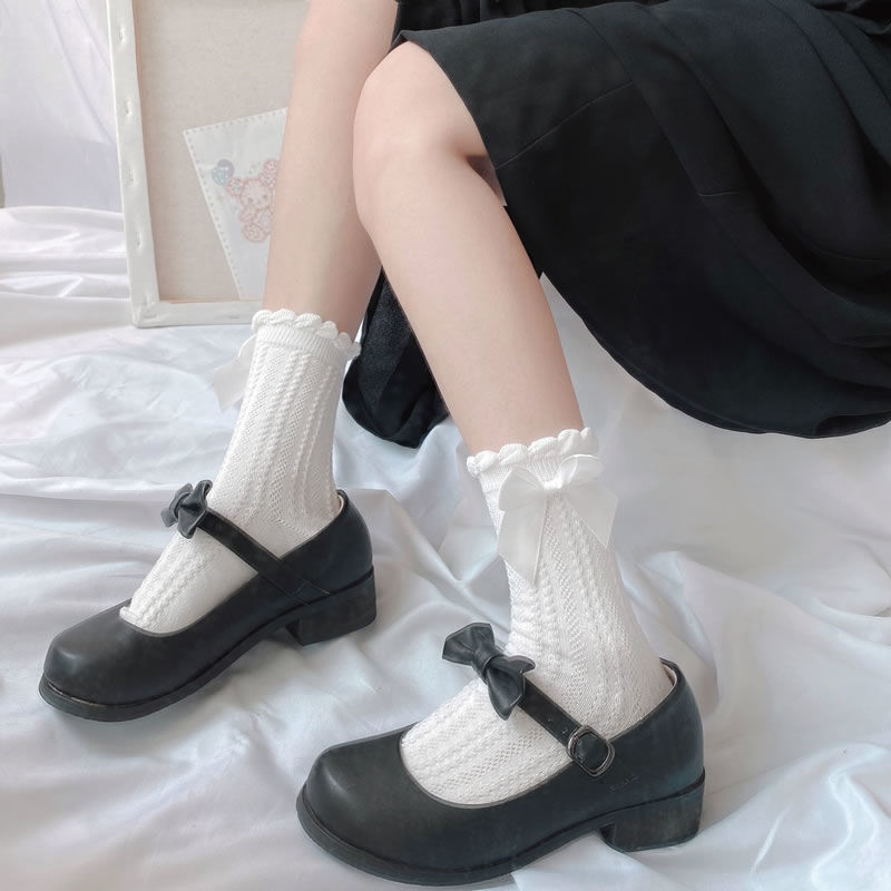 桑琴洛丽塔袜子学生女生jk袜夏天薄款蕾丝日系可爱花边袜夏季黑白色