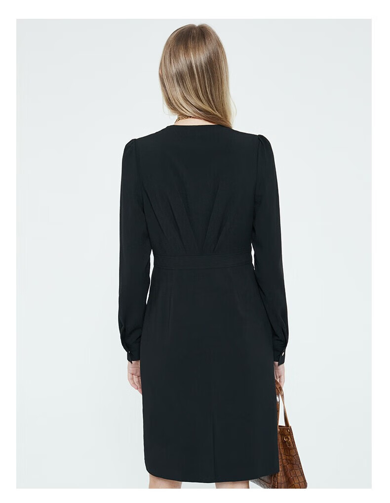 dkny裙子女2022秋冬新品黑色不规则皱褶装饰公主式连衣裙女装 黑色 xl