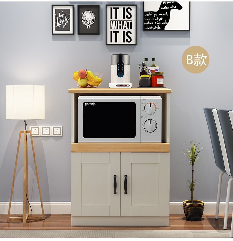 高低实木餐边柜定制窄型一体靠墙高柜厨房电器柜微波炉烤箱柜 储物柜