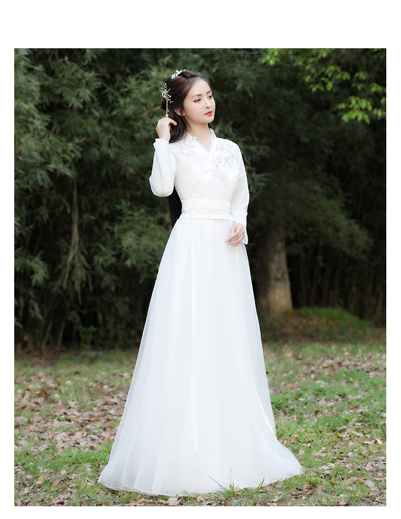汉服女成人古装白色汉服女春秋超仙气飘逸中国风改良连衣裙古风夏季