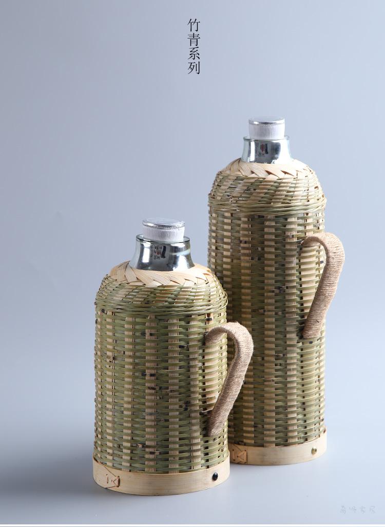 保温壶家用玻璃内胆 茶瓶家用竹编热水壶不锈钢 乳白色 竹黄1.