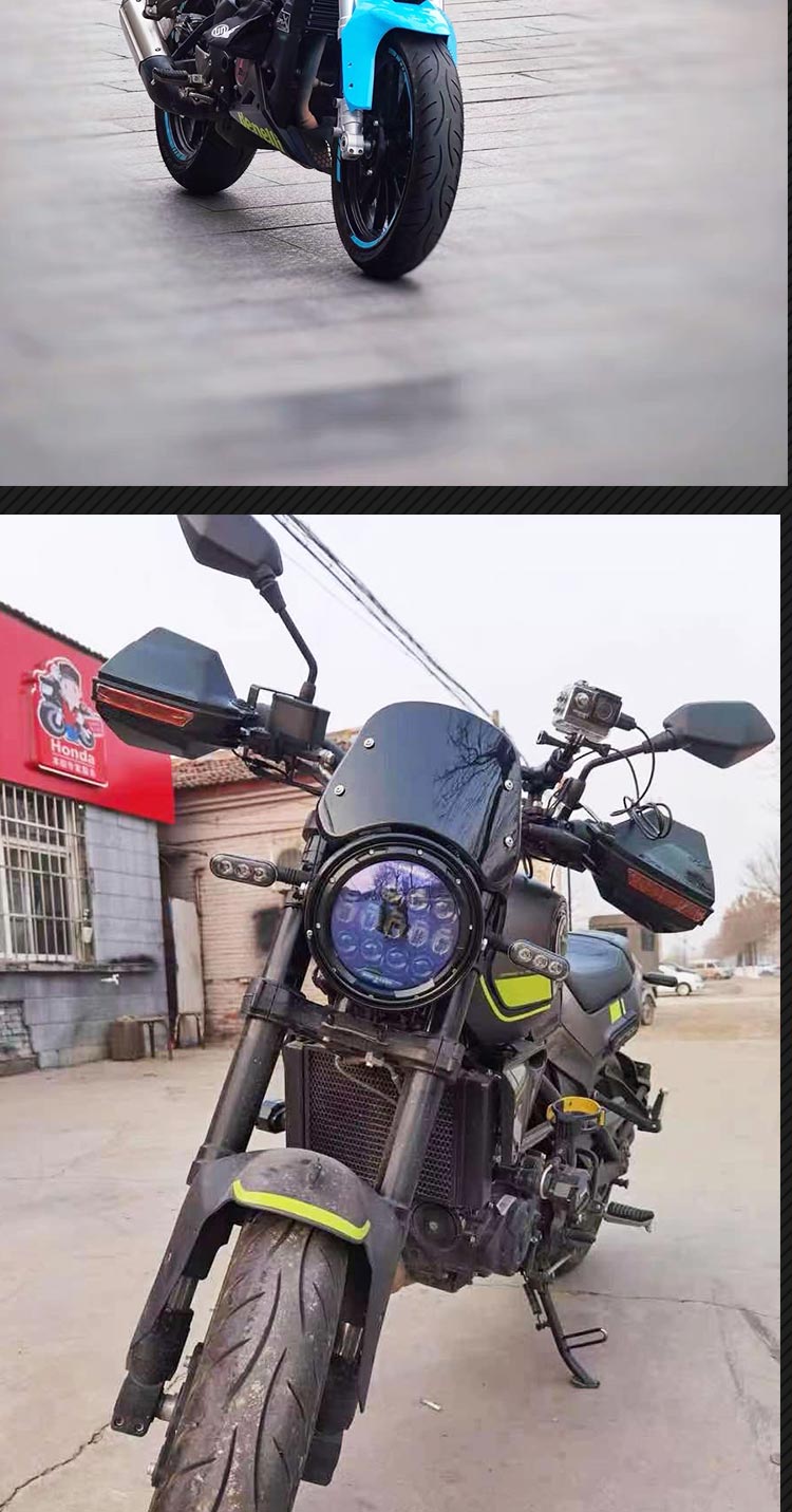 贝纳利502c大灯幼狮500250改装摩托车复古黄龙600300大灯总成 小风挡