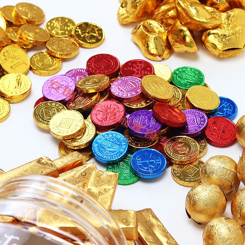 金币巧克力生日蛋糕装饰巧克力金条金币元宝祝寿财神婚庆喜糖摆件插件