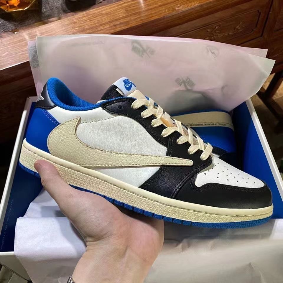 抖音同款【莆田纯原】aj1倒钩低帮板鞋男女鞋黑棕休闲运动鞋学生百搭