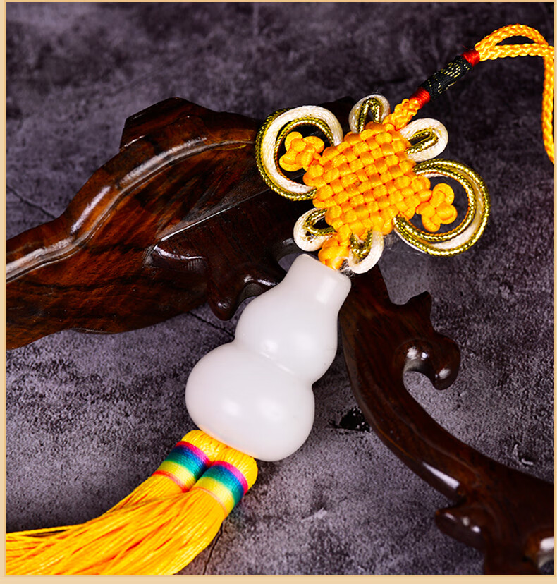 吉运连连天然白玉葫芦挂件汉白玉石葫芦编织红绳解厨房西北方汽车挂饰