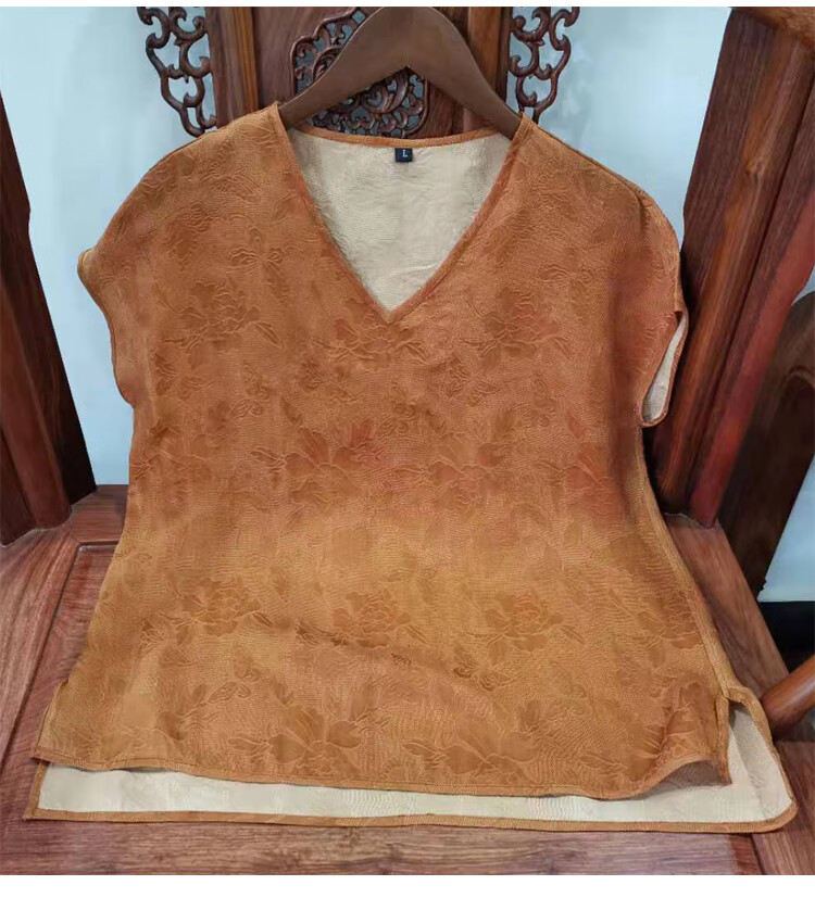 法士隆 高档真丝花萝红云纱上衣女 通勤夏季宽松v领桑蚕丝香云纱宽松