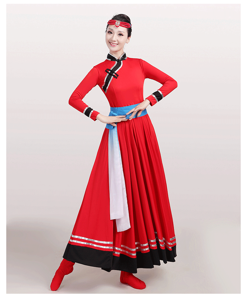 《新疆蒙族民族风鸿雁舞筷子舞广场舞大摆裙艺考》蒙古舞蹈演出服装女