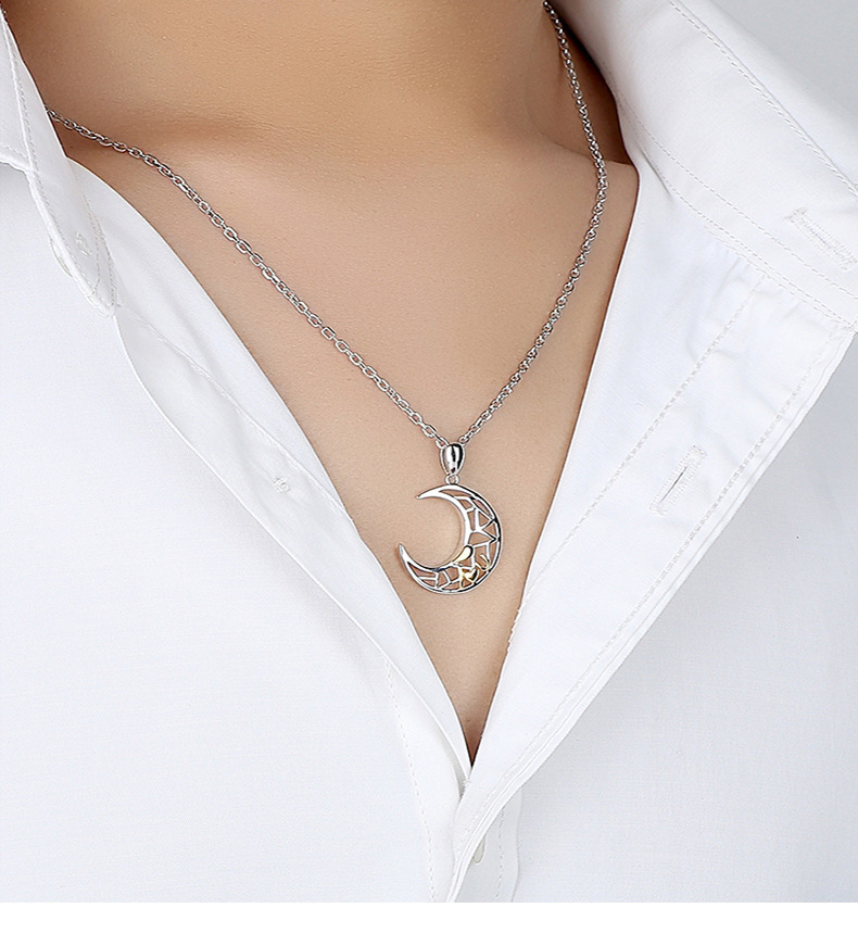 cnlv情人节礼物s925银镂空星星月亮情侣轻奢项链女月牙吊坠情人节520