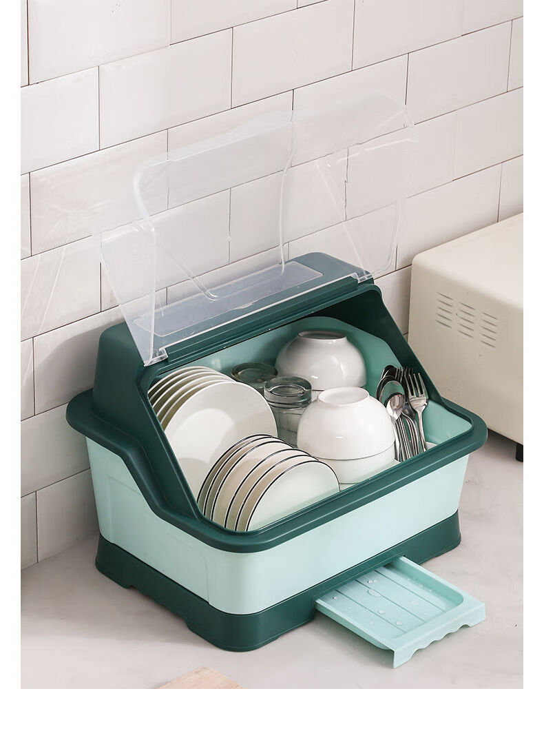 碗筷收纳盒厨房多功能抽屉式沥水碗架塑料碗柜带盖大号放碗箱置物粉色