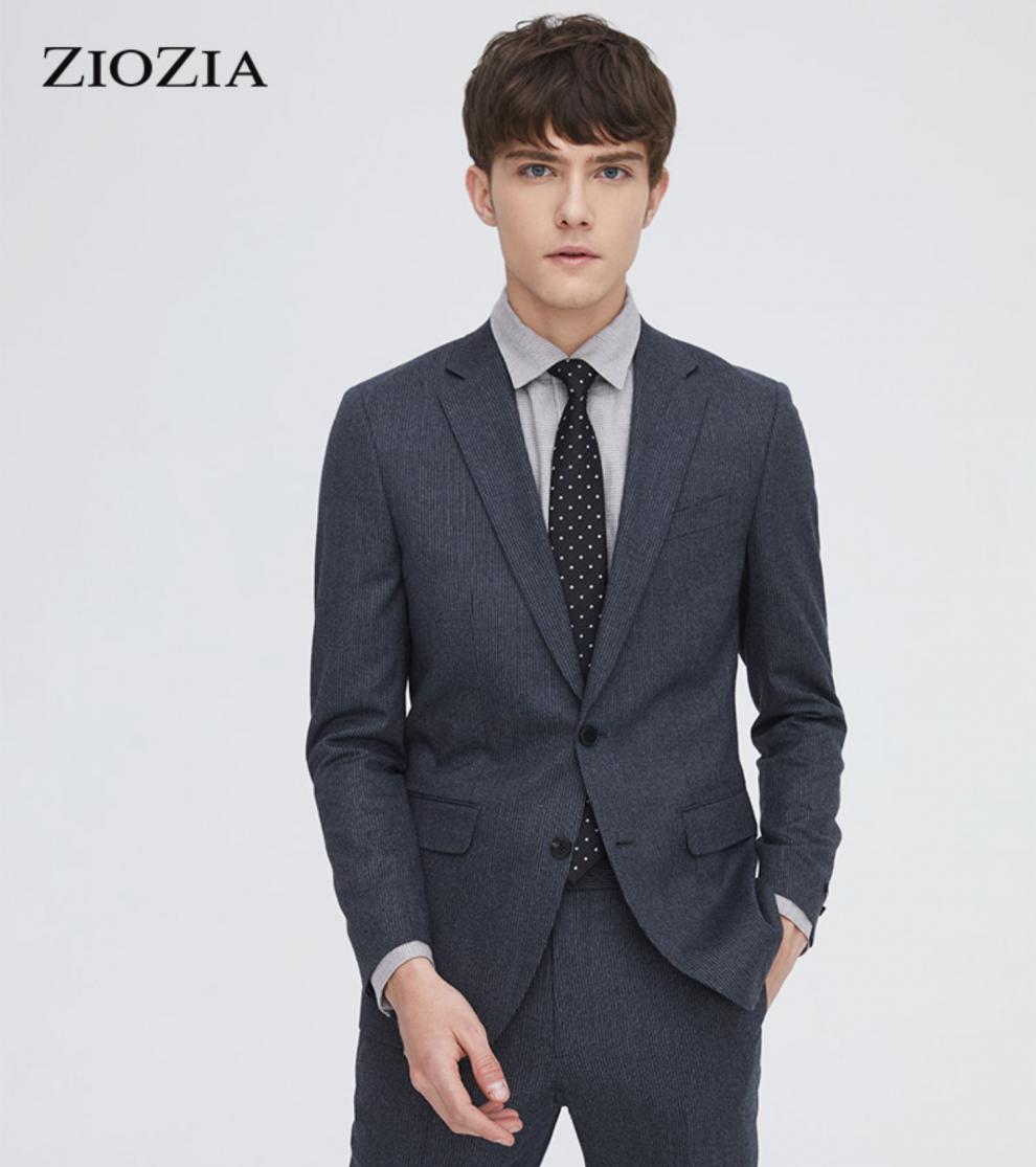 ziozia正装纯色西服青年男士2019秋季新款时尚休闲舒适修身西服 藏青