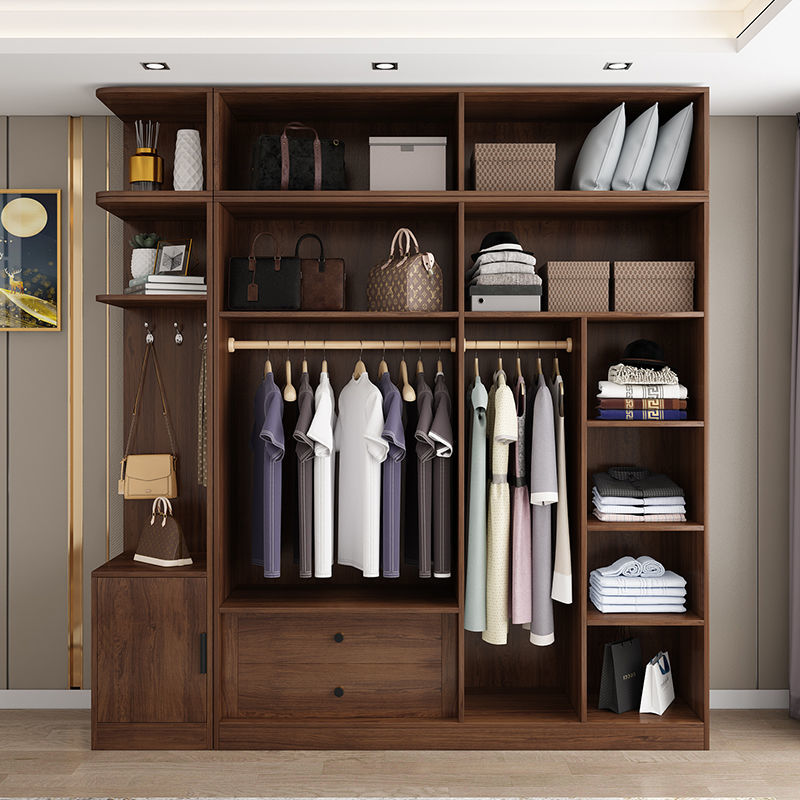 【京东顺丰】衣柜实木质对开门欧式家用卧室经济型大衣橱简易板式储物
