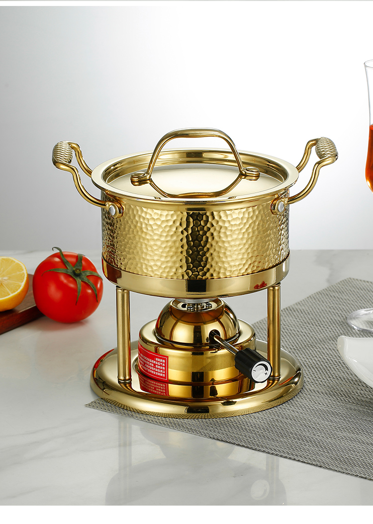 保阳不锈钢锤纹锅单人小火锅锅具充气可调节瓦斯炉自助小煮锅一人一锅